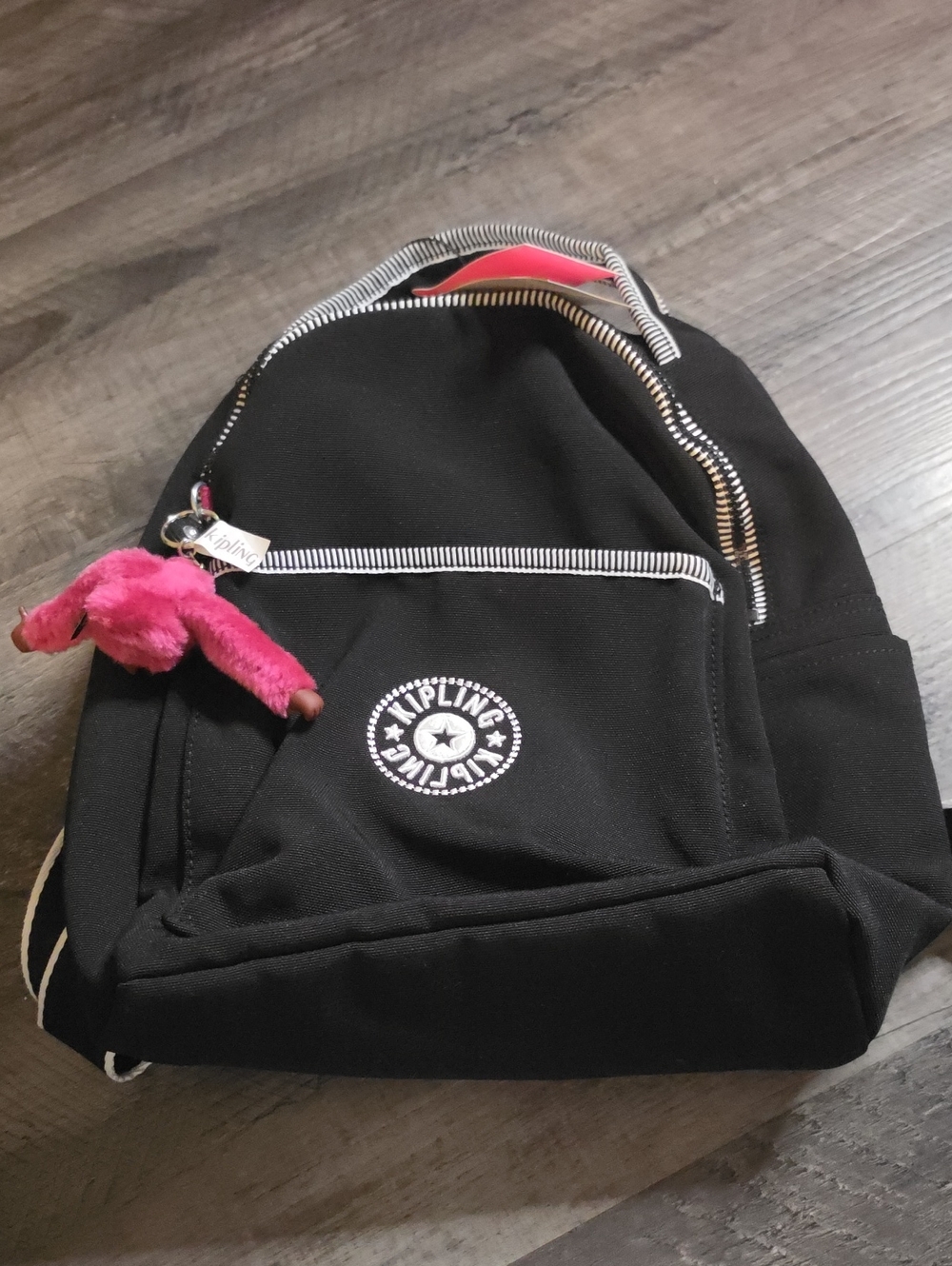 Kipling Jose Terra Black Backpack with Pink Monkey Charm